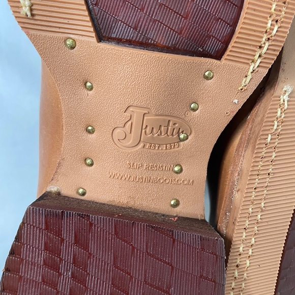 Justin Men's 10 EE Caddo BENT RAIL Western SQUARE TOE Boot Copper Brown BR740 - Picture 11 of 12